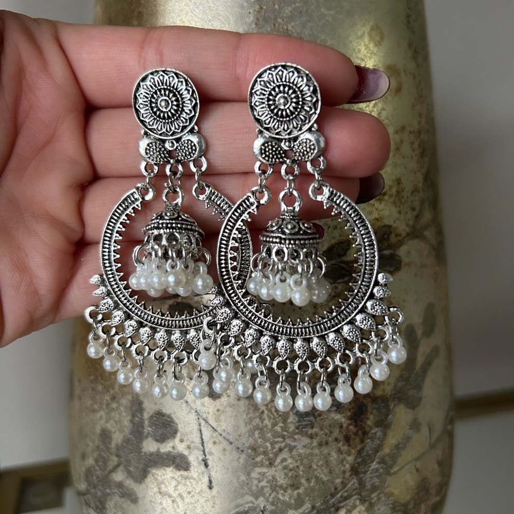 Elegant Silver and White Dangle Earrings